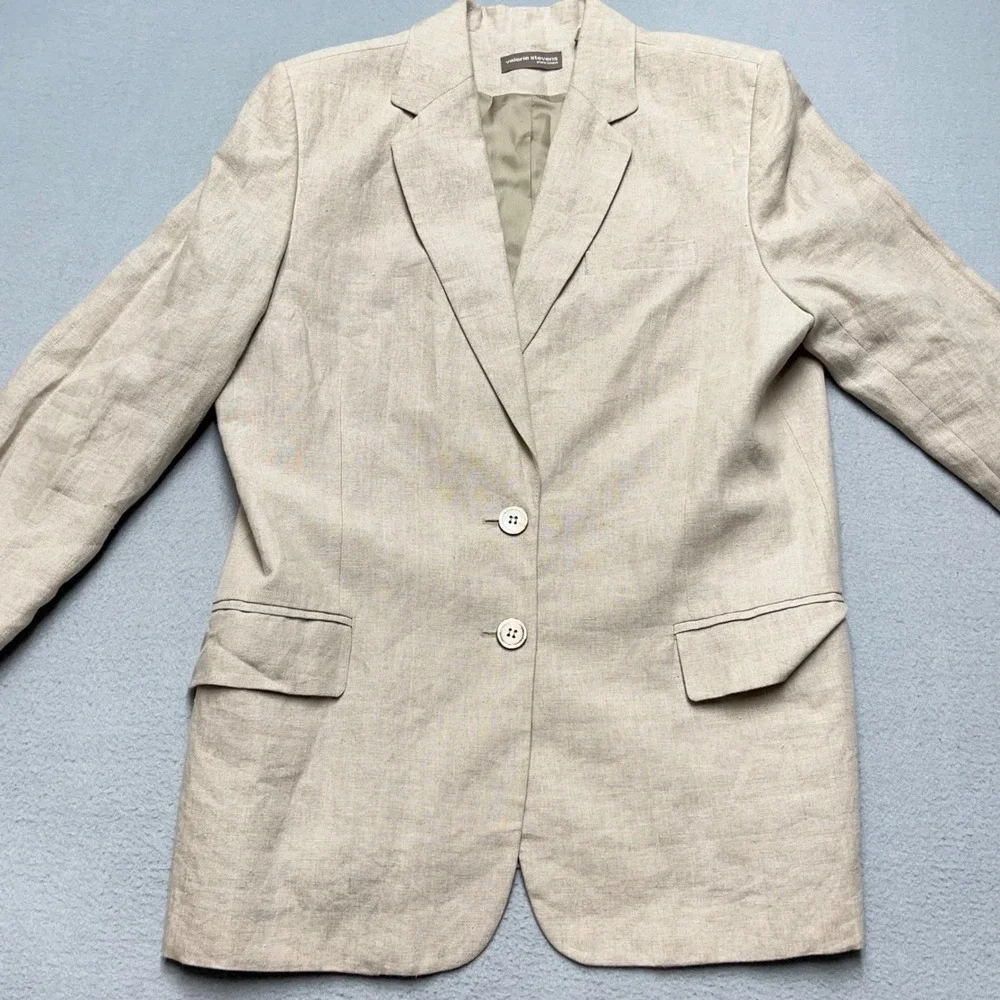 Valerie‎ Stevens Blazer Pure Linen Beige Oatmeal Two Button Suit Jacket coat